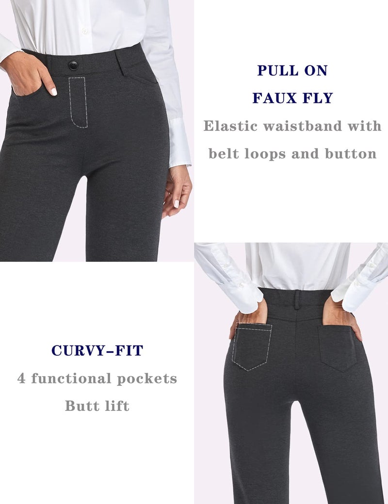 Tapata Women's 28''/30''/32''/34'' Stretchy Bootcut Dress Pants with Pockets Tall, Petite, Regular for Office Work Business 32", Charcoal, S - Image 4